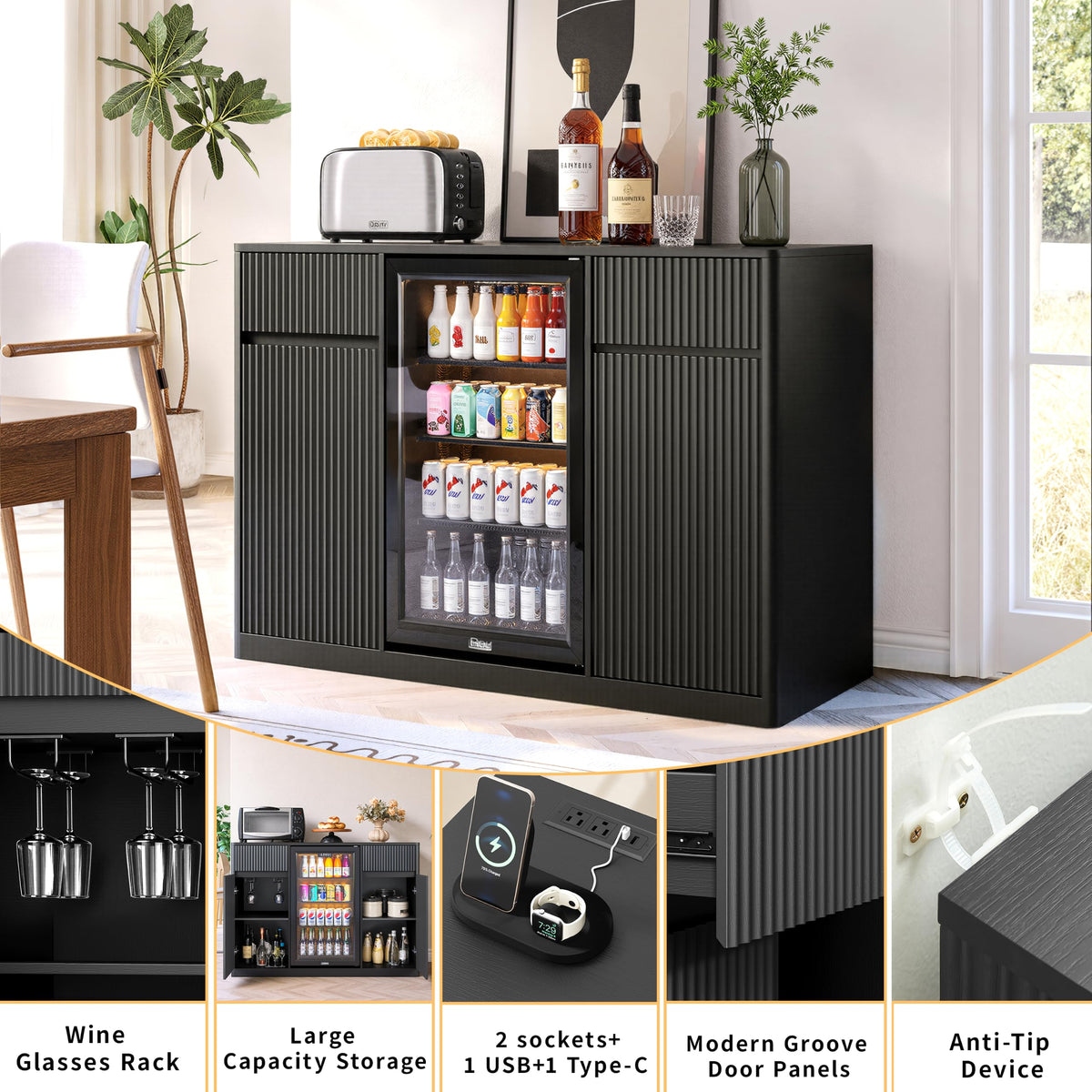 39.4" Coffee Bar Cupboard with Fridge Spaceï¼Natural Oak-ws