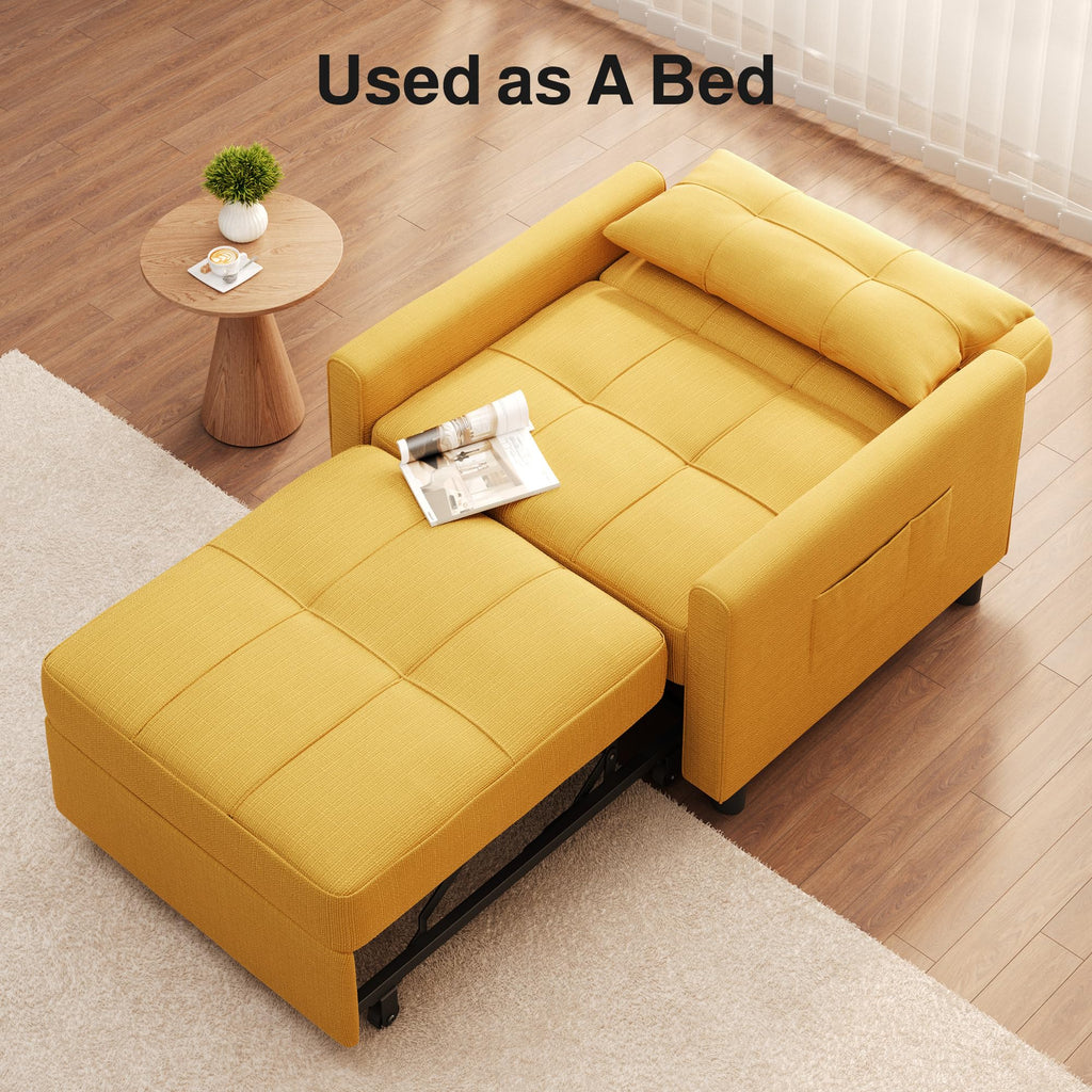 Ahomly Convertible Sofa Chair Bed, 3-in-1 Linen Pull Out Chair, Dark Gray