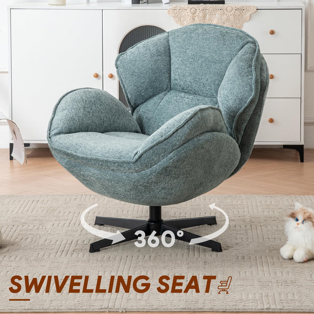 Swivel Accent Chair, Modern Recliner Lounge Chair with Metal Base Frame, Comfy Tufted Armchair for Living Room, Bedroom, Home Office, Brown