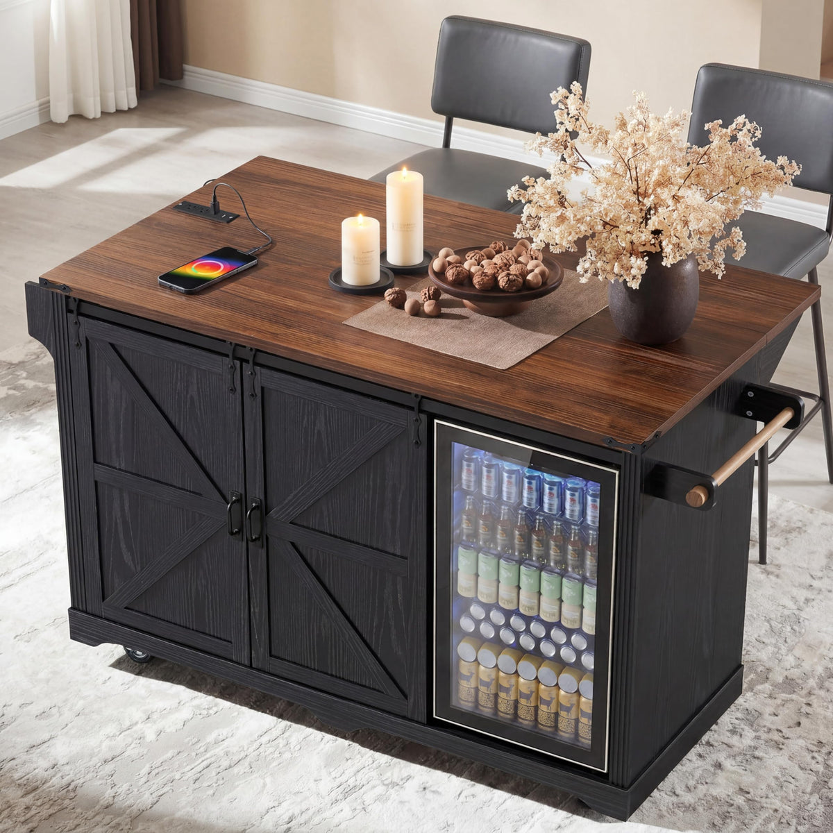 39.4" Coffee Bar Cupboard with Fridge Spaceï¼Natural Oak-ws
