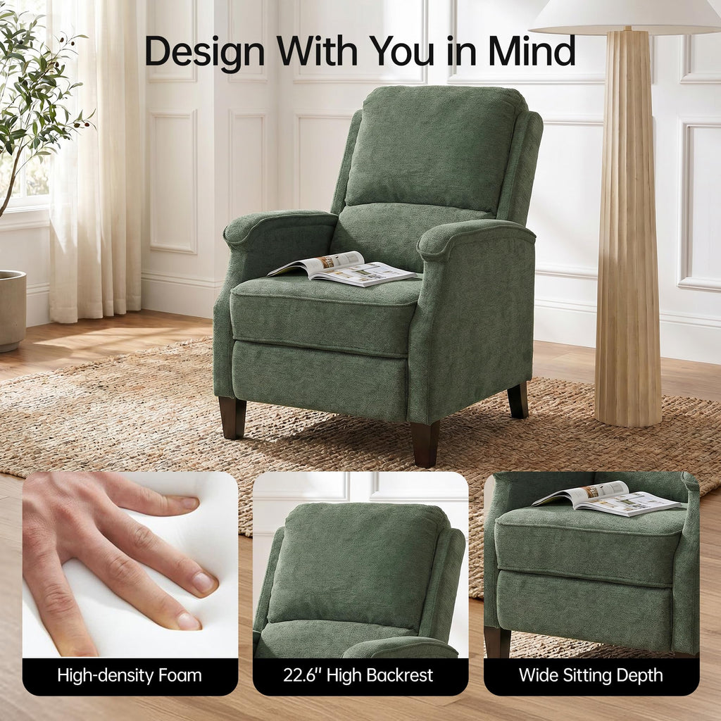 VKNOW Recliner Chair, Fabric Recliner with Adjustable Back, Brown