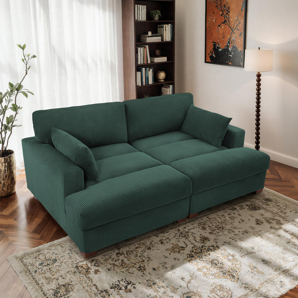 Oversized Corduroy Chaise Lounge Chair with Right Armrest & Cushion, Comfy Upholstered Sleeper Sofa Indoor Recliner Seat Solid Wood Couch w/Washable Cover for Bedroom, Living Room - Orange