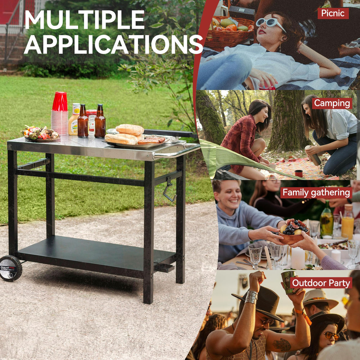 Royal Gourmet Dining Cart Table with Double-Shelf PC3401B (Black)