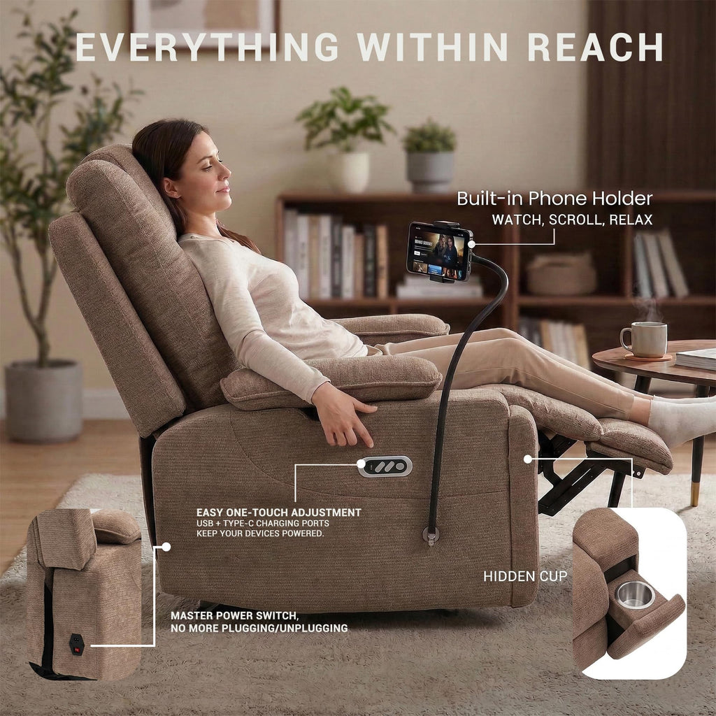 Oversized Dual Motor Recliner Power Lift Chair for Elderly Big Tall, Zero-Gravity Power Recliner Sofa, 350lbs Heavy Duty Seat with 4D Armrests, Phone Slot, Full Lay-Flat Positioning, Gray
