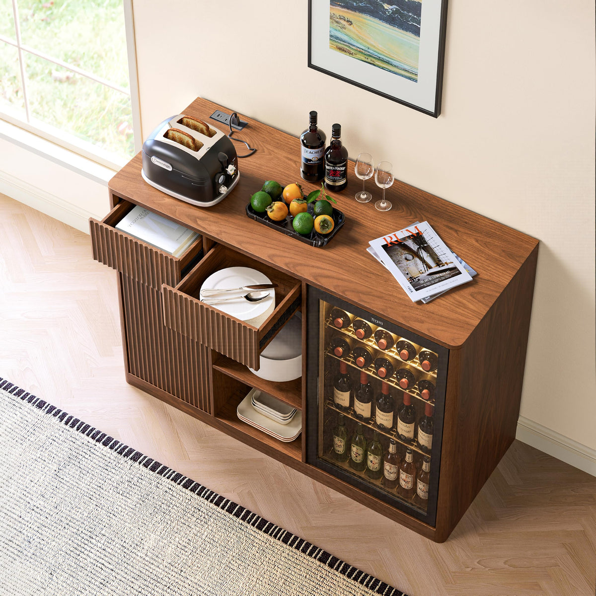39.4" Coffee Bar Cupboard with Fridge Spaceï¼Natural Oak-ws