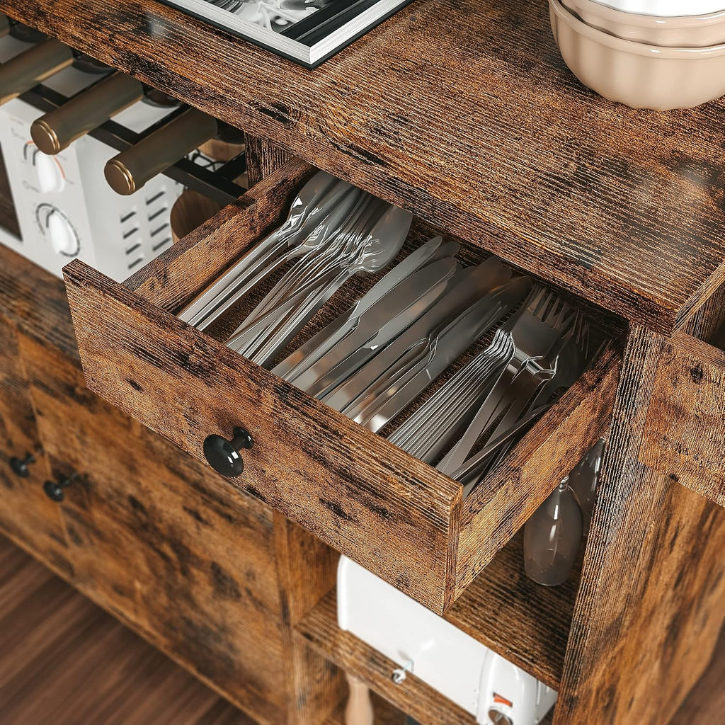 IRONCK Rolling Kitchen Island Cart with Drop-Leaf and Wine Rack, Brown