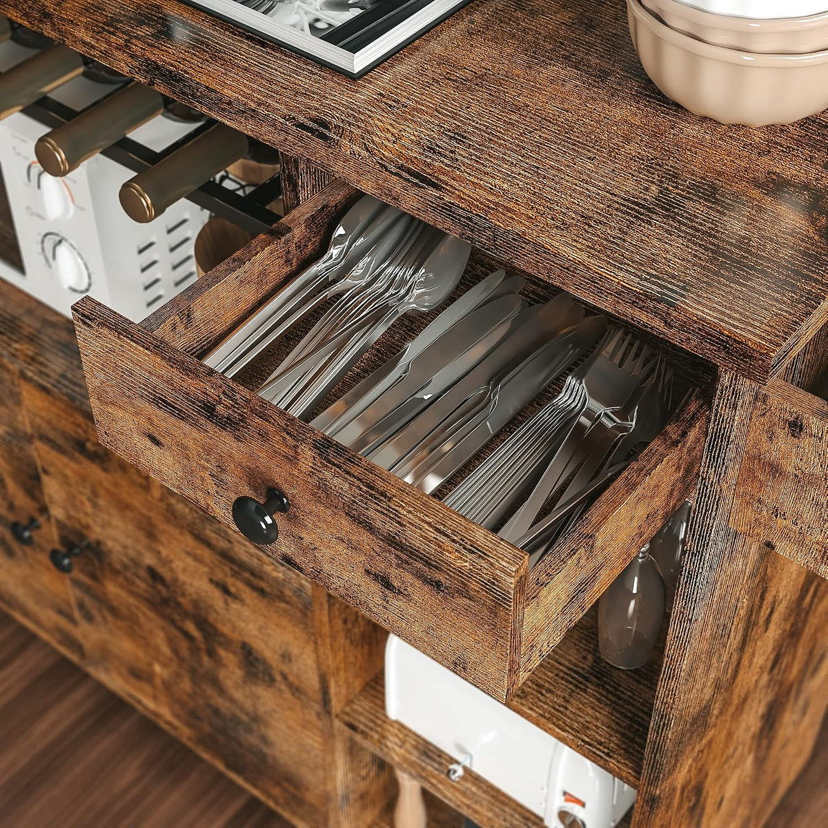 IRONCK Rolling Kitchen Island Cart with Drop-Leaf and Wine Rack, Brown