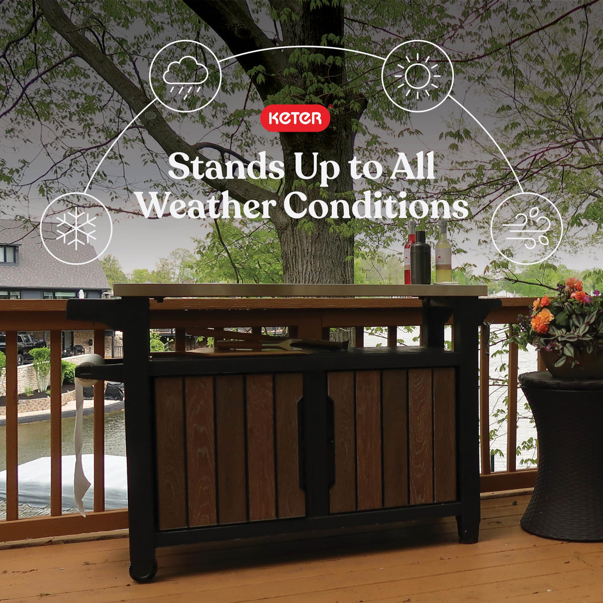 Keter Unity XL Portable Outdoor Table with Stainless Steel Top for Kitchen Prep and Outdoor Storage Cabinet for Grilling Accessories, Dark Grey