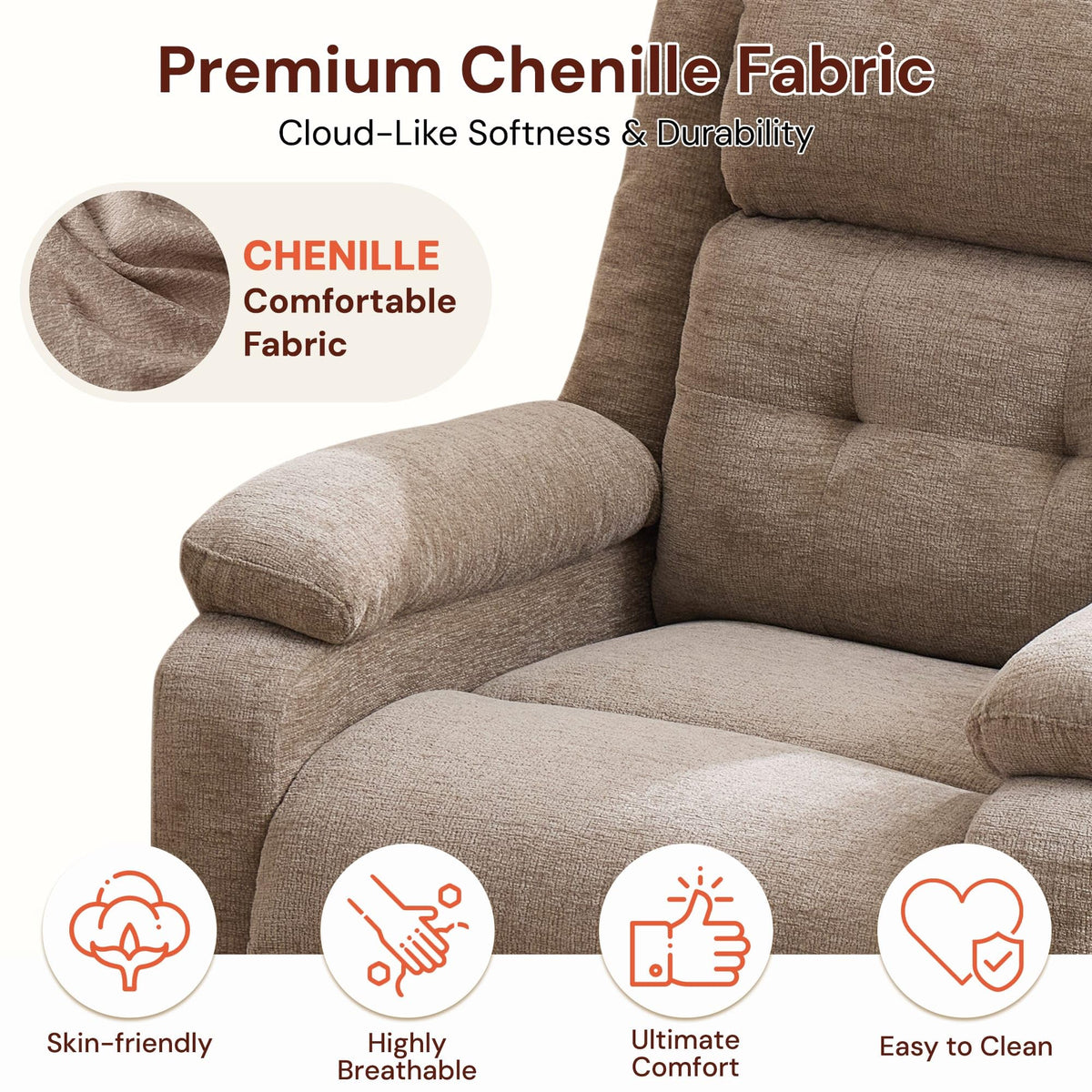 Korser Power Recliner Chair for Adults, Oversized Electric Recliner with Thickened Cushions, Reclining Chair for Bedroom, Living Room Chairs with Side Pockets, Chenille