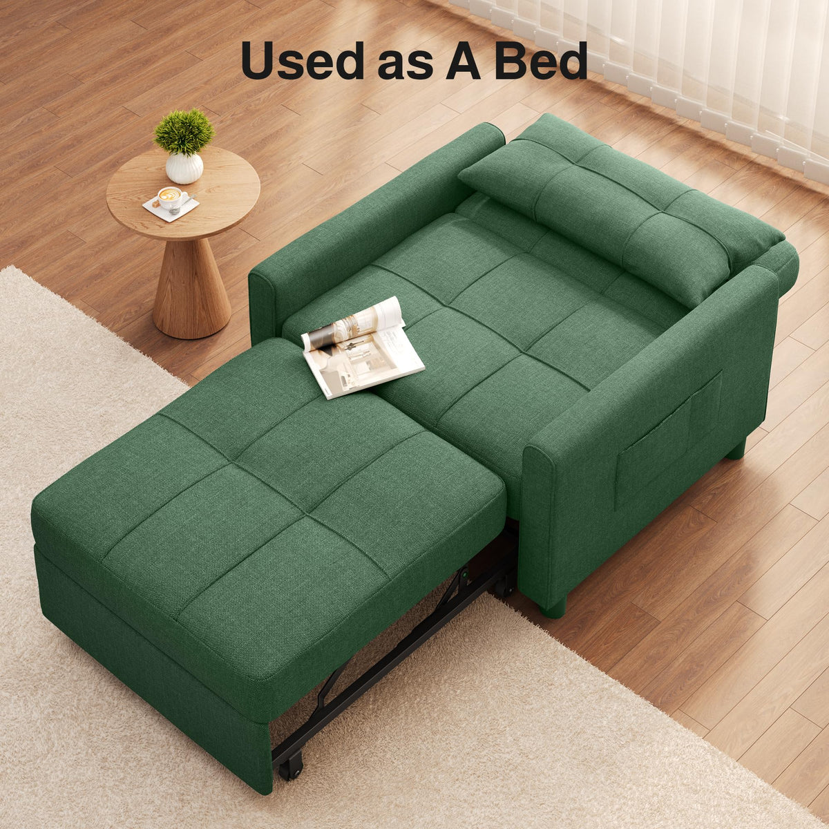 Ahomly Convertible Sofa Chair Bed, 3-in-1 Linen Pull Out Chair, Dark Gray