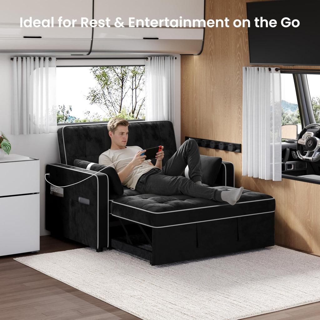 Yaheetech 3 in 1 Sofa Bed Convertible Sleeper Sofa with USB Ports, Beige