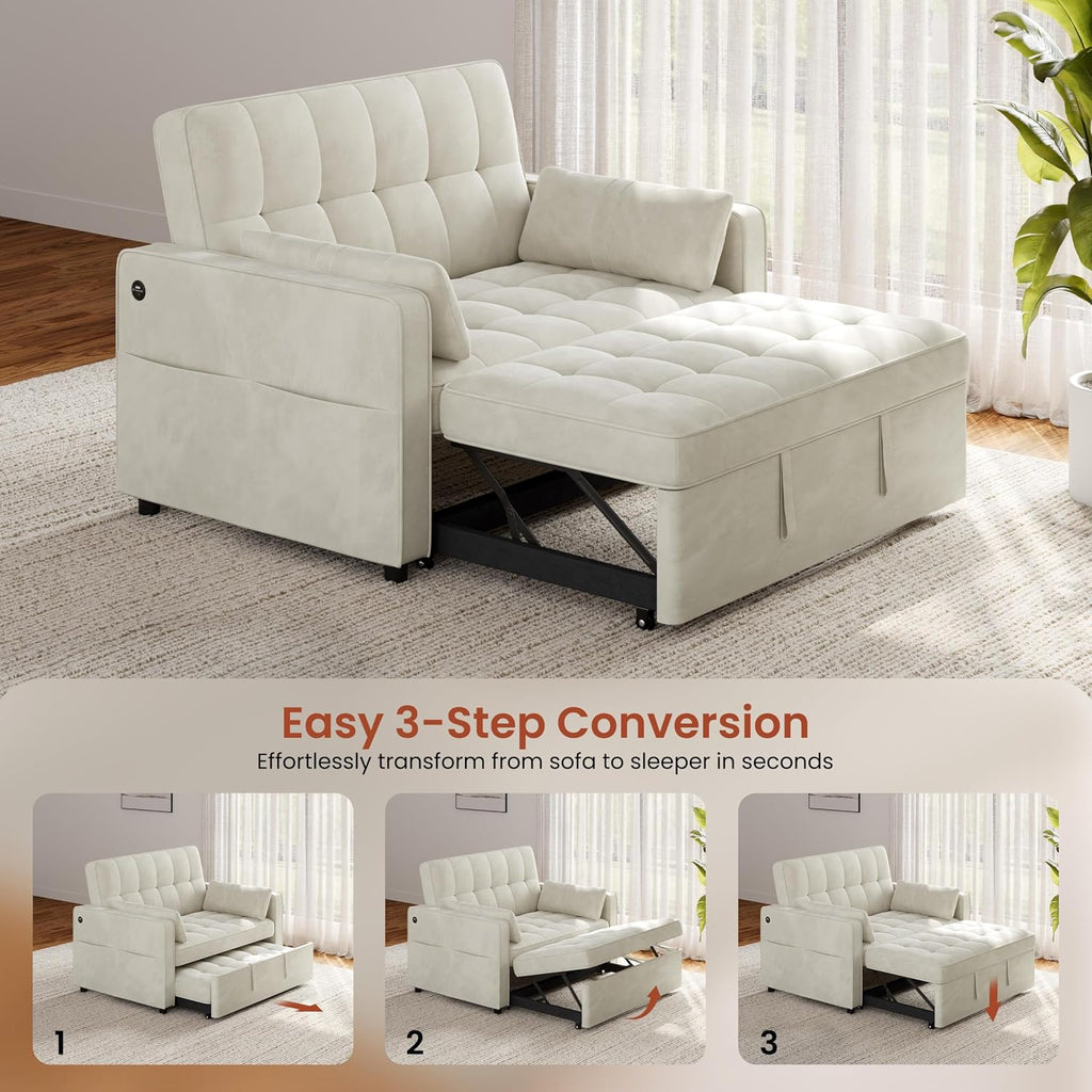 Yaheetech 3 in 1 Sofa Bed Convertible Sleeper Sofa with USB Ports, Beige