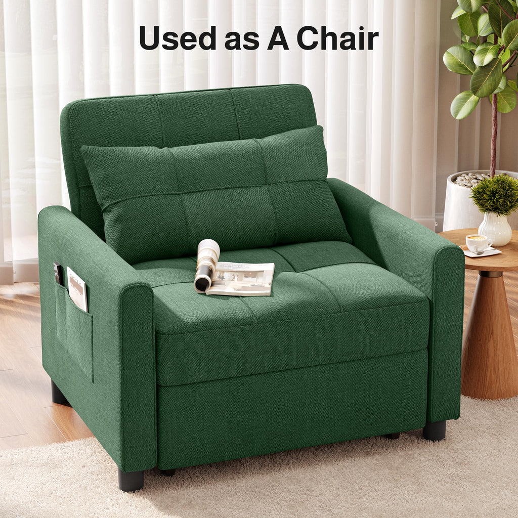 Ahomly Convertible Sofa Chair Bed, 3-in-1 Linen Pull Out Chair, Dark Gray