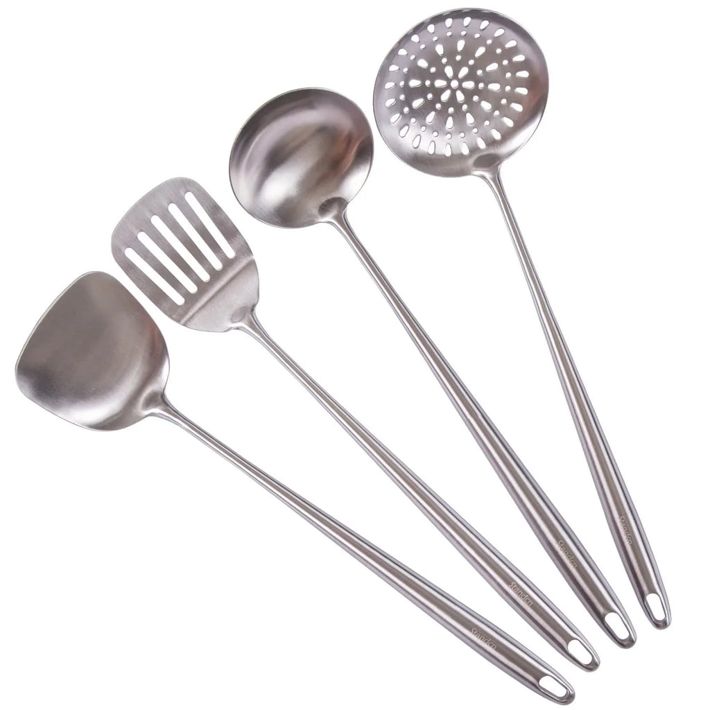 Stiwee Steel All 304 17Inch Cooker 4Pieces Ladle Wok Cooking Kitchen Newest Set Tools Stainless Slotted Equipment Handle Long Utensils Spatula Spatula Metal Spoon Extra 2024 Skimmer And Sale Cooking