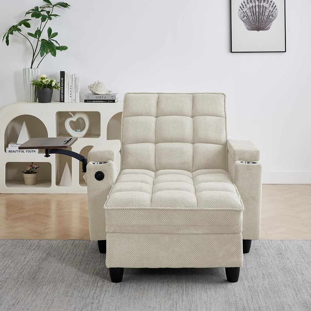 KEIKI 41.7" Convertible Sofa Bed Chair, Adjustable Backrest Recliner Chaise Lounge with USB Ports, Cup Holder, Storage Armrest and Swivel Table, Space Saving Sleeper Sofa for Studio, Dorm