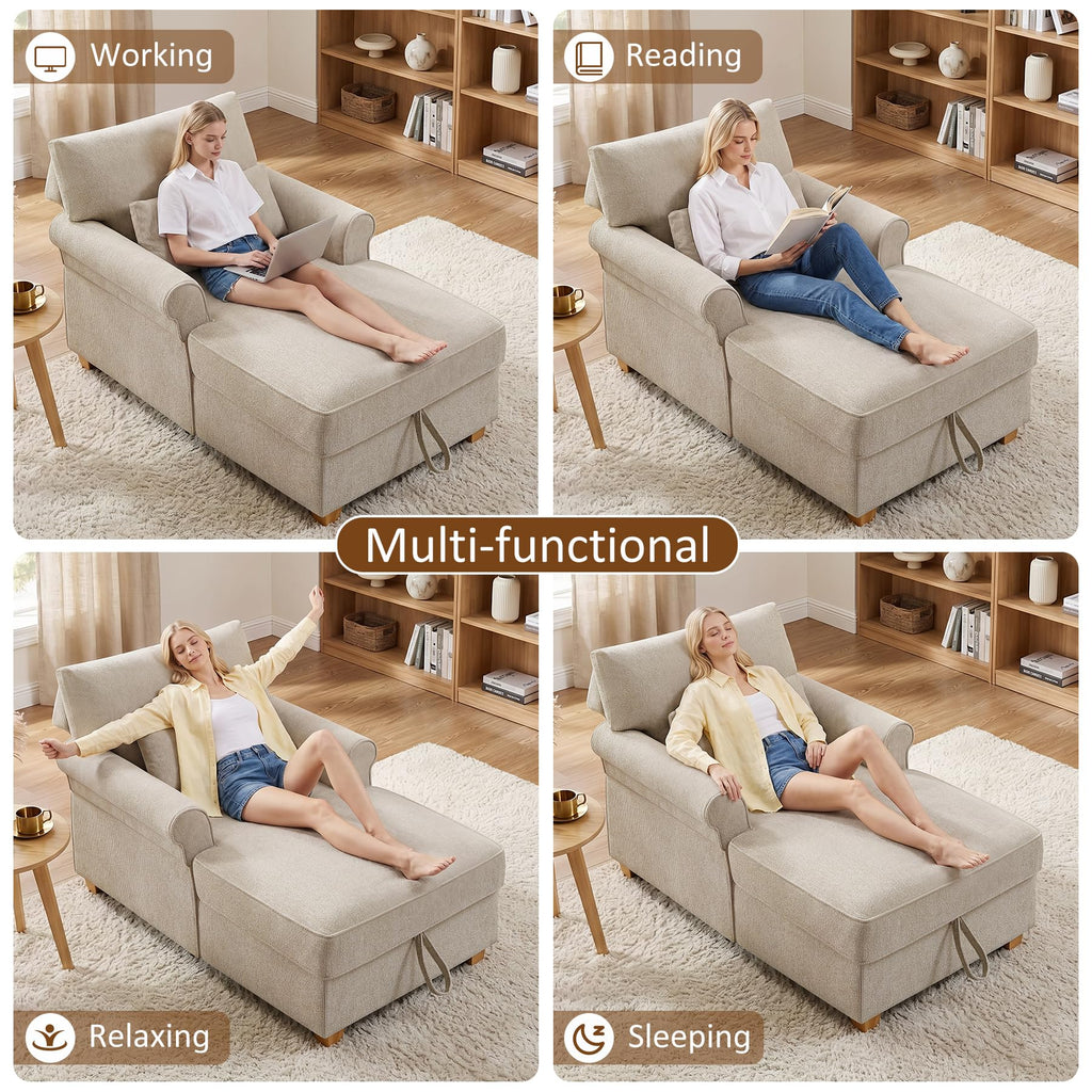 63.39" Oversized Chaise Lounge Chair with Storage, Chenille Beige