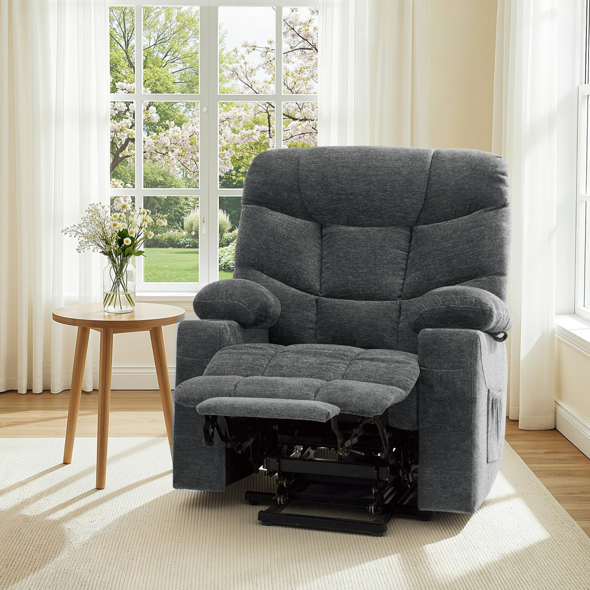 MCombo Power Lift Recliner for Elderly, Fabric 7287 (Light Grey, Medium)