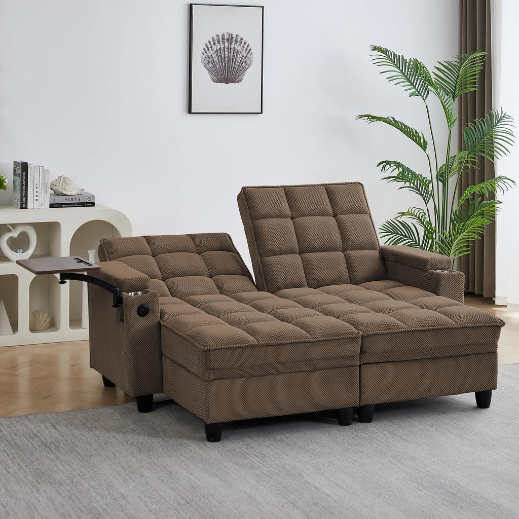 KEIKI 41.7" Convertible Sofa Bed Chair, Adjustable Backrest Recliner Chaise Lounge with USB Ports, Cup Holder, Storage Armrest and Swivel Table, Space Saving Sleeper Sofa for Studio, Dorm