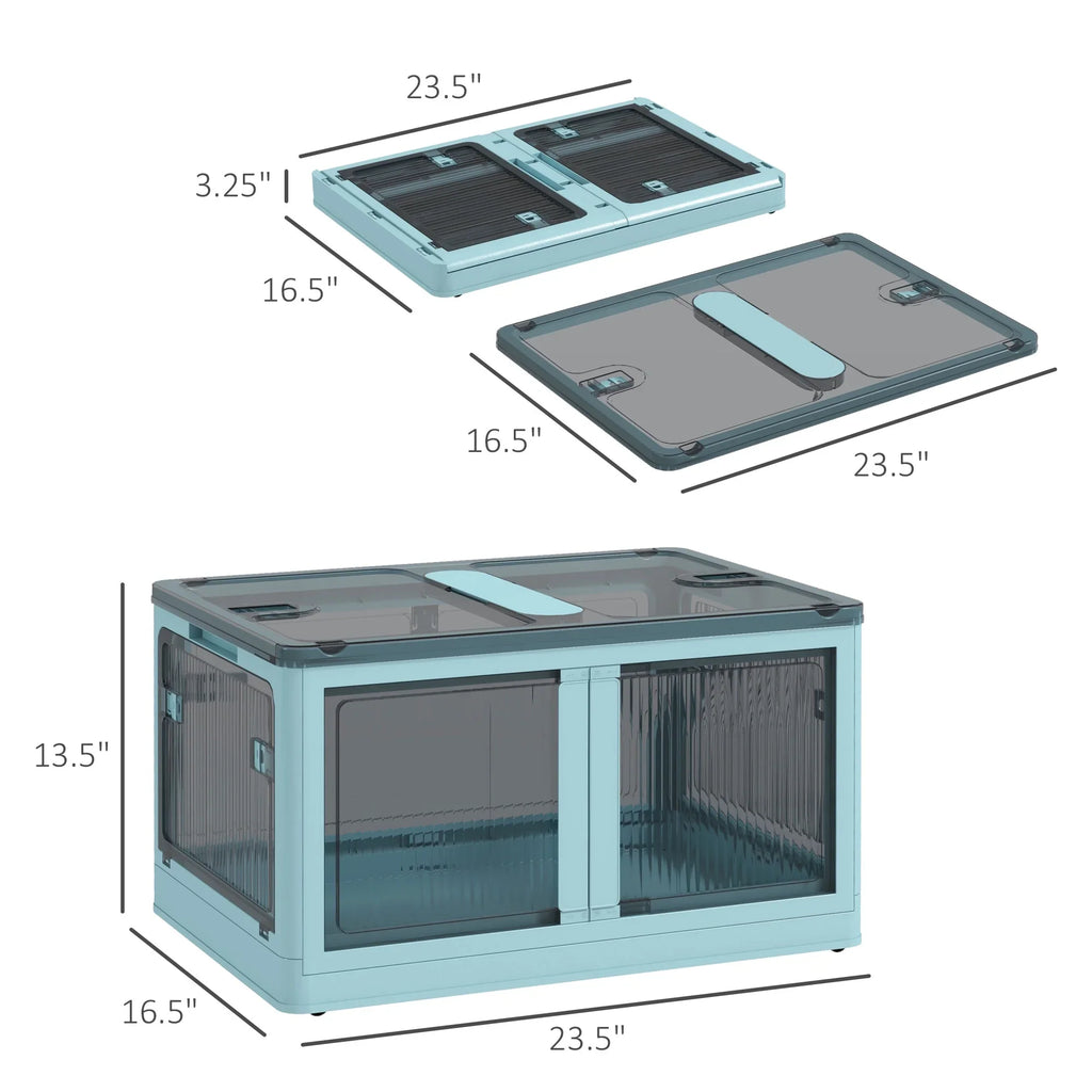 Lids, Stackable and Storage HOMCOM Blue with Collapsible, Wheels, Bins