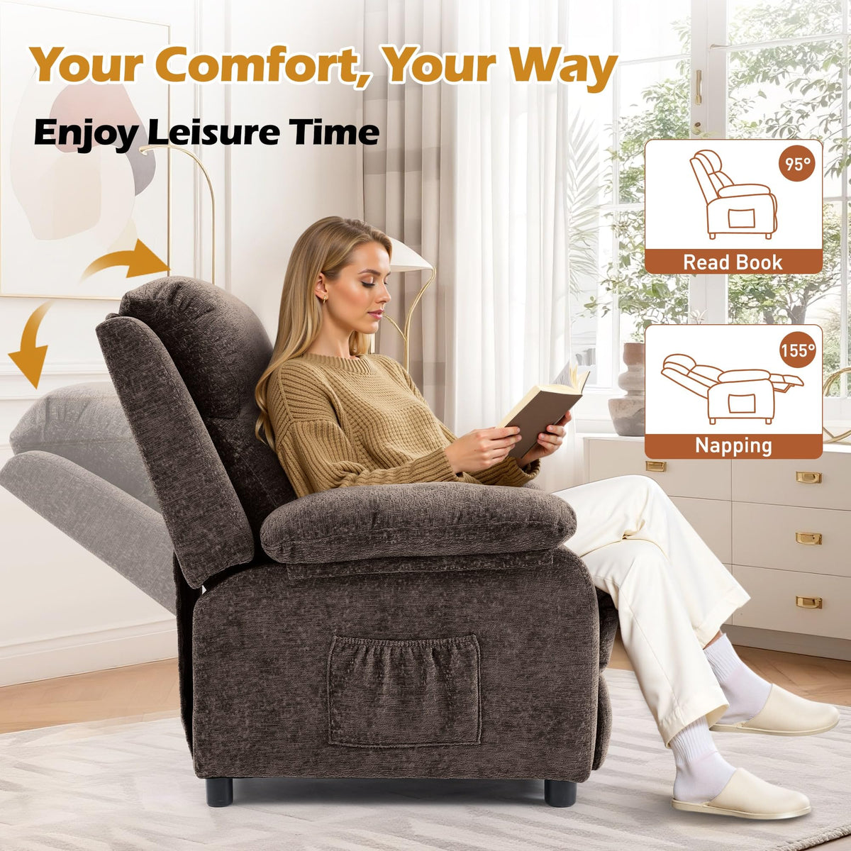 Korser Recliner Chair, Living Room Chairs for Adults