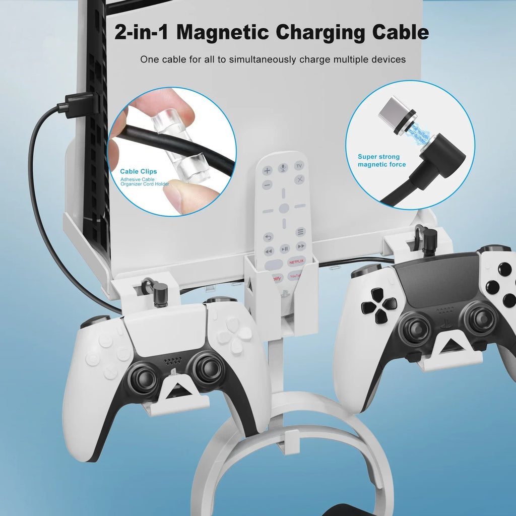 Space-Saving, Convenient Storage Iron Charging PS5 Cable Slim Set and Dual Bracket Wall Secure, with Mount Durable for