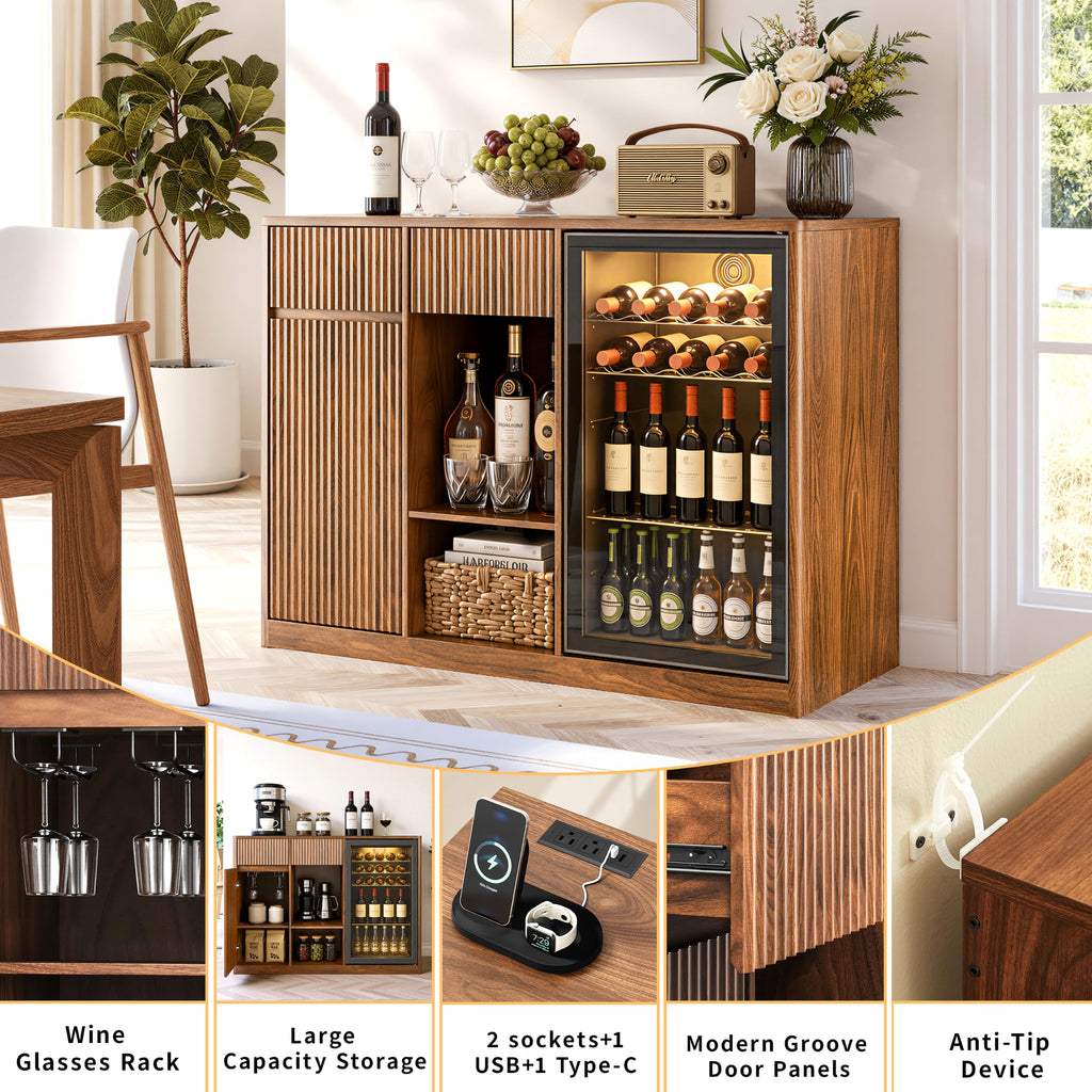 39.4" Coffee Bar Cupboard with Fridge Spaceï¼Natural Oak-ws