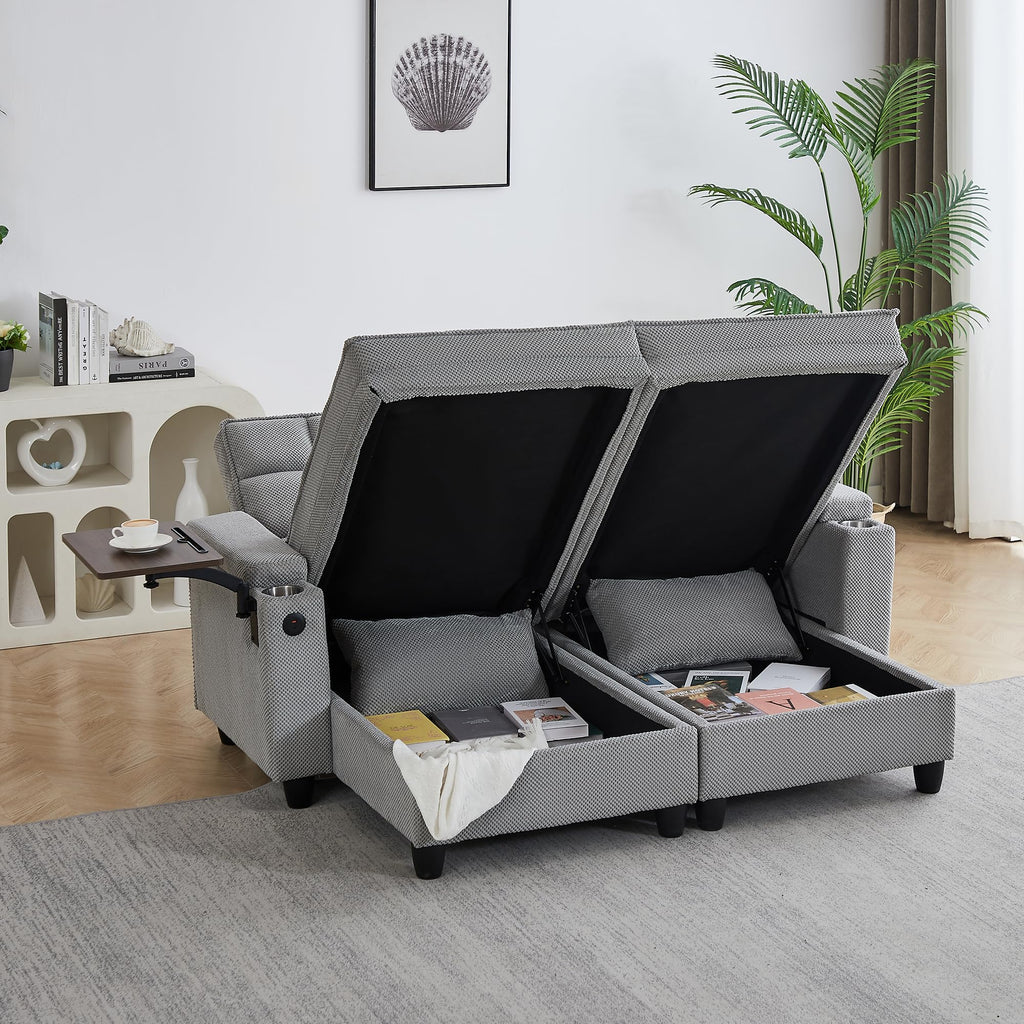 KEIKI 41.7" Convertible Sofa Bed Chair, Adjustable Backrest Recliner Chaise Lounge with USB Ports, Cup Holder, Storage Armrest and Swivel Table, Space Saving Sleeper Sofa for Studio, Dorm