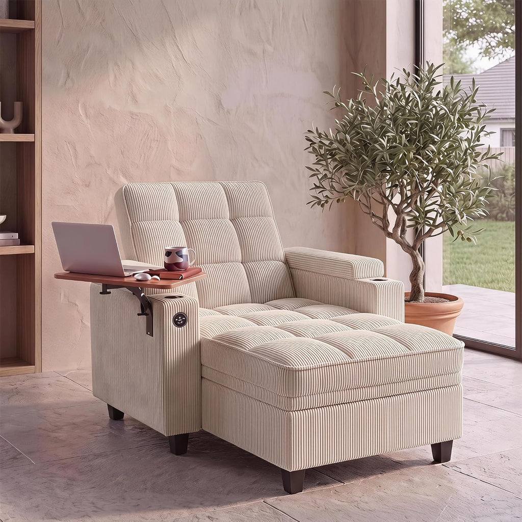 NicBex Sleeper Sofa Chair Bed with USB Port & Cup Holder &Side Table, Beige