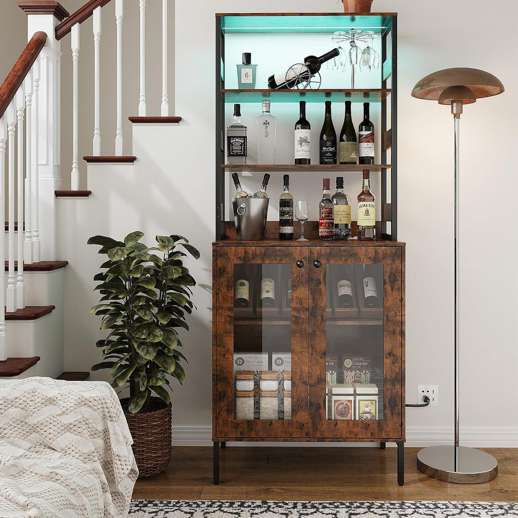 Garvee 67'' Liquor Bar Cabinet with Power Outlets & LED Lights for Home