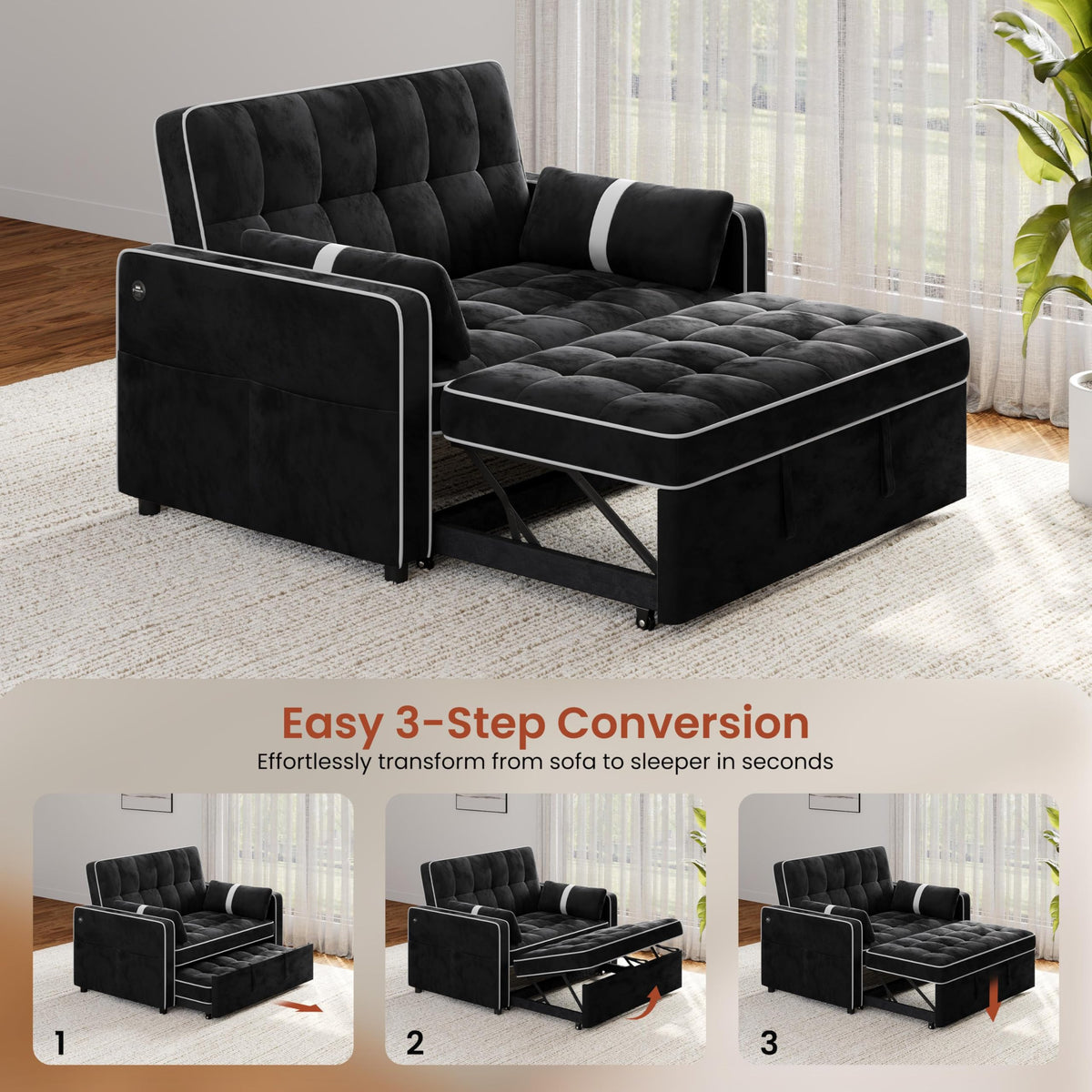 Yaheetech 3 in 1 Sofa Bed Convertible Sleeper Sofa with USB Ports, Beige