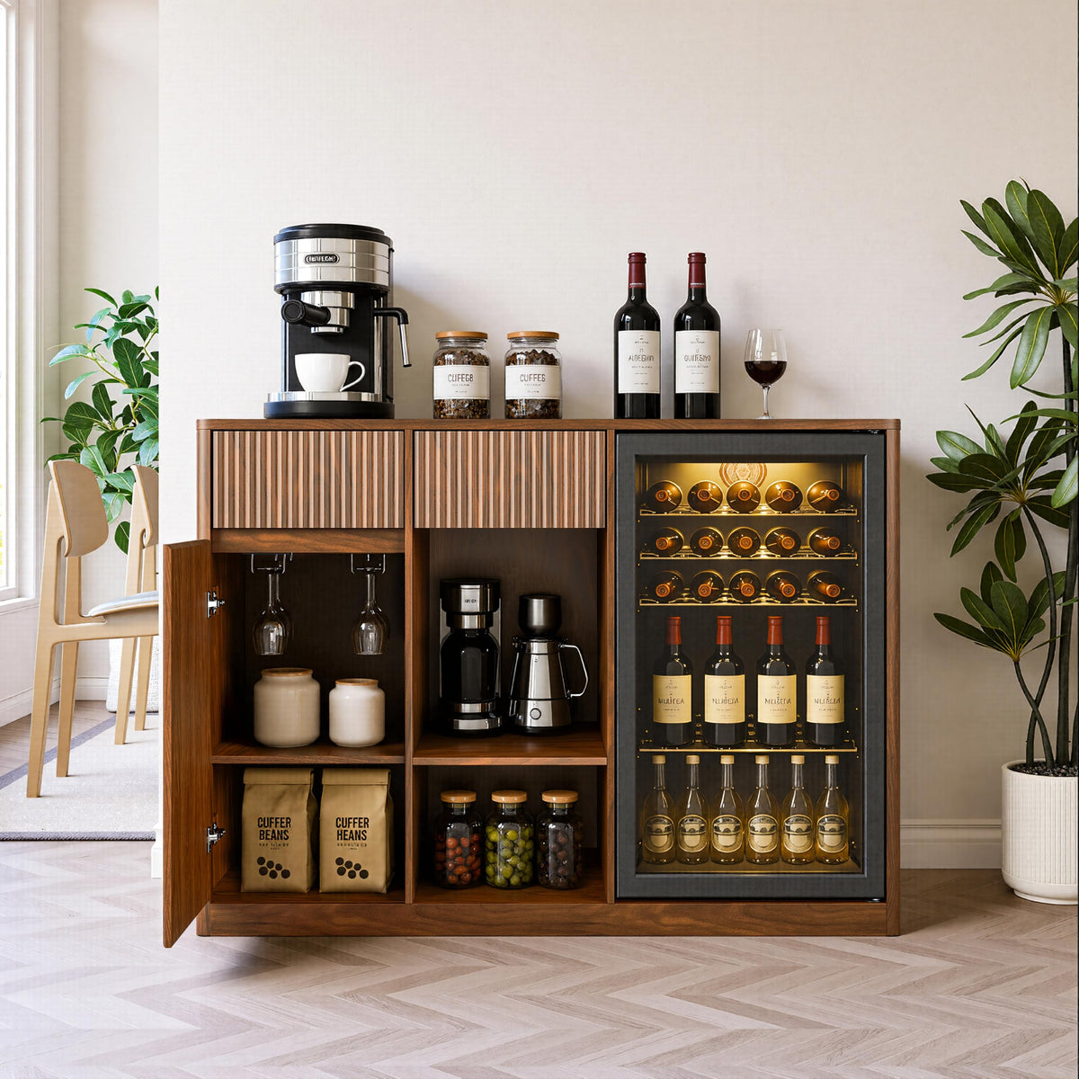 39.4" Coffee Bar Cupboard with Fridge Spaceï¼Natural Oak-ws