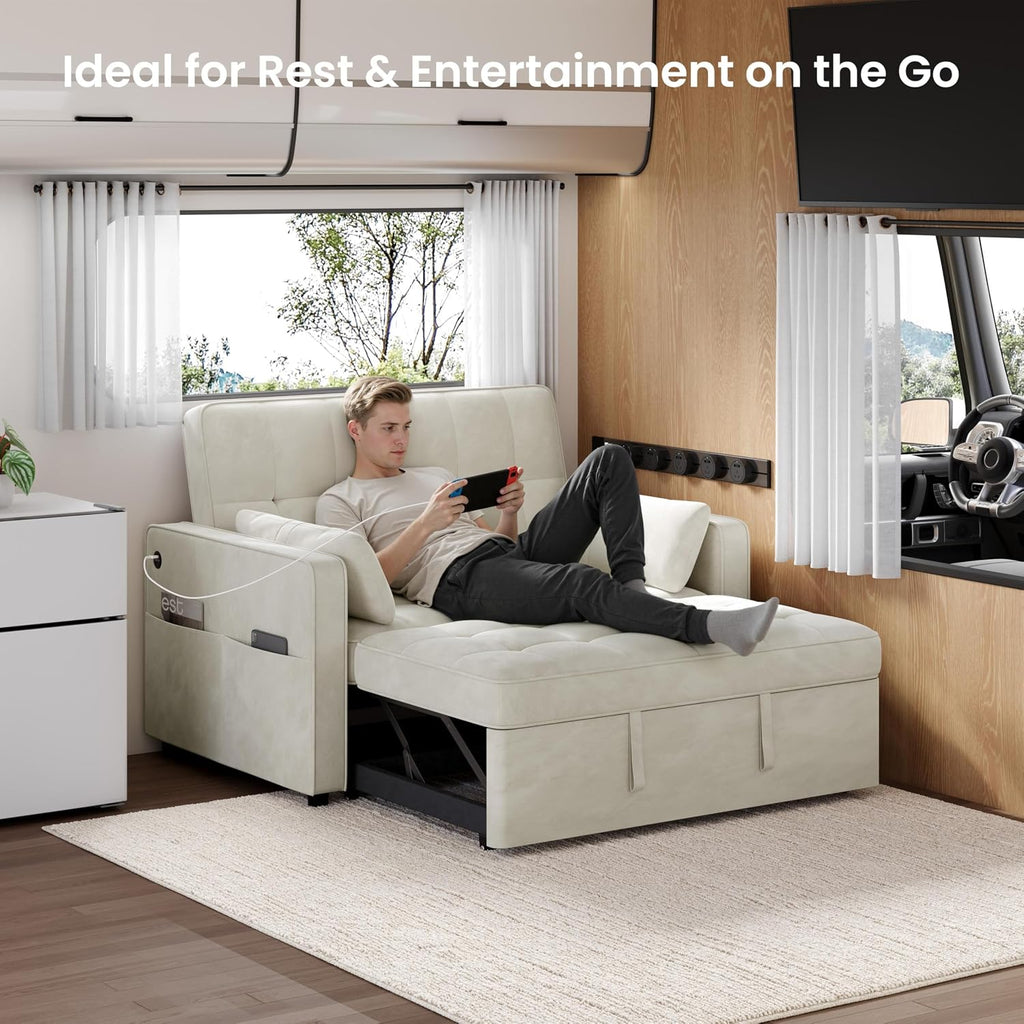 Yaheetech 3 in 1 Sofa Bed Convertible Sleeper Sofa with USB Ports, Beige
