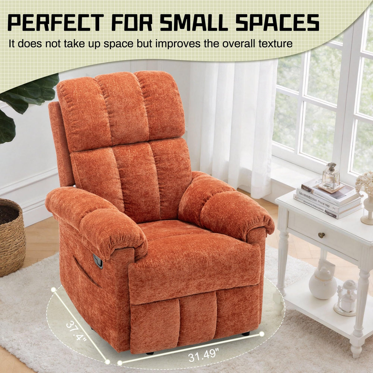 Korser Recliner Chair, Living Room Recliner Chairs for Adults, Small Recliners for Small Spaces, Upholstered Manual Recliner with Side Pockets, Comfy Nursery Chair for Living Room, Chenille, Beige