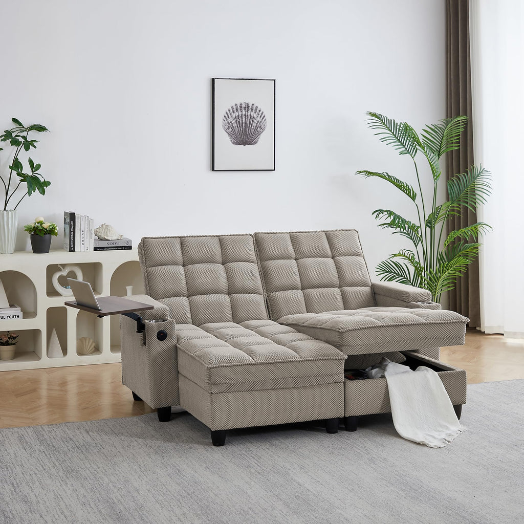 KEIKI 41.7" Convertible Sofa Bed Chair, Adjustable Backrest Recliner Chaise Lounge with USB Ports, Cup Holder, Storage Armrest and Swivel Table, Space Saving Sleeper Sofa for Studio, Dorm
