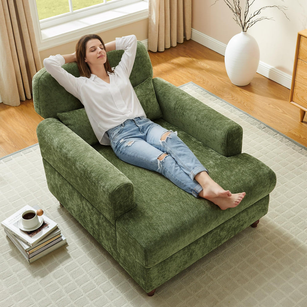Oversized Chaise Lounge Chair with Adjustable Backrest, Polyester White