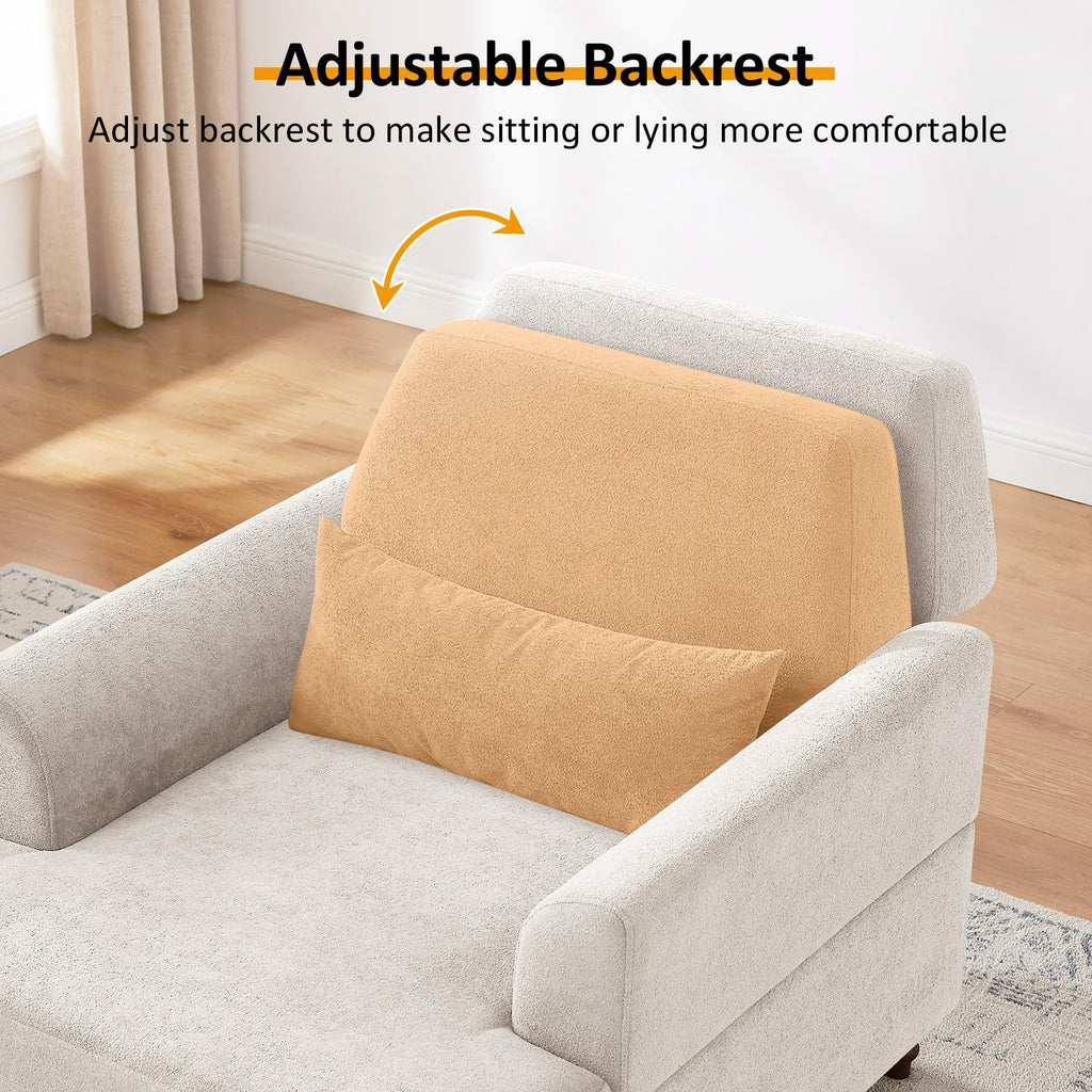Oversized Chaise Lounge Chair with Adjustable Backrest, Polyester White