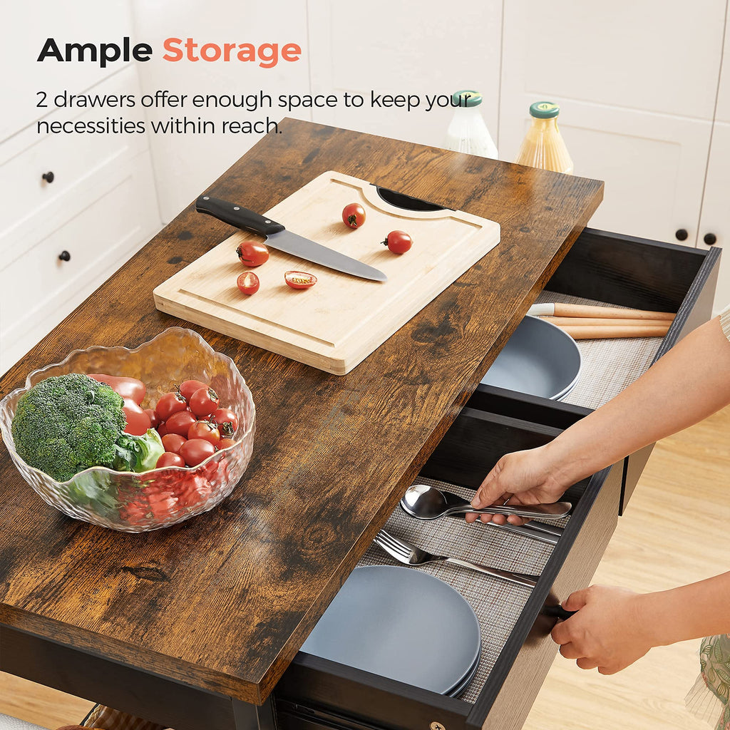VASAGLE Mobile Kitchen Island with 2 Doors, 2 Drawers