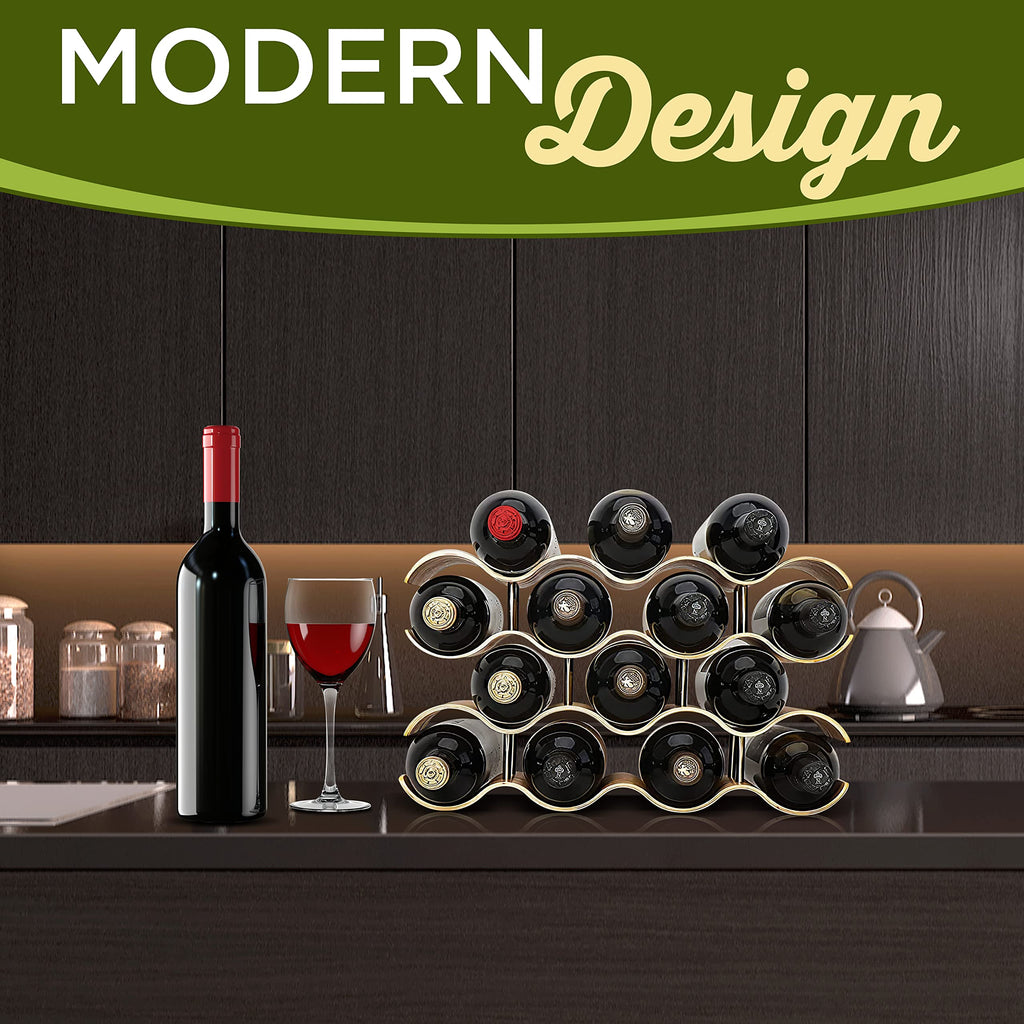 NutriChef 108 Bottle Stackable Modular Wine Rack, Upgraded 1â Thick Sideboard, .5â Rack Sticks, Sturdy Wobble Free Natural Bamboo Construction, Protective Moisture Resistant Finish, 33.5" x 10" x 63"