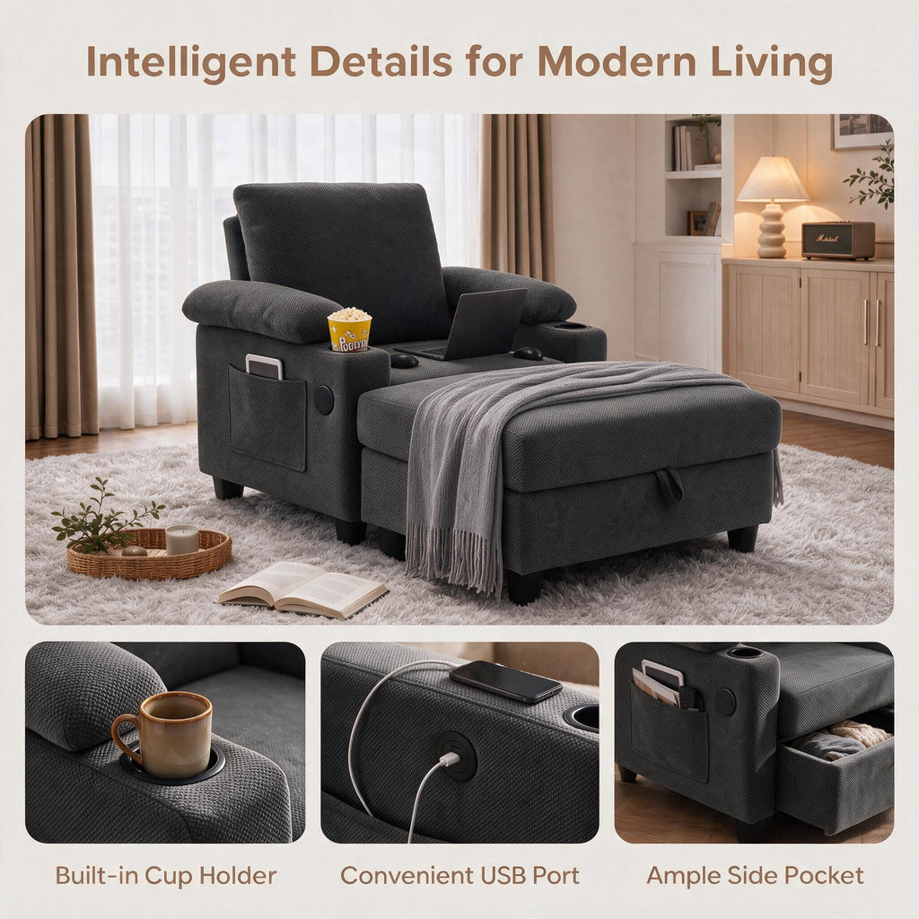 NicBex Sleeper Sofa Chair Bed with USB Port & Cup Holder &Side Table, Beige