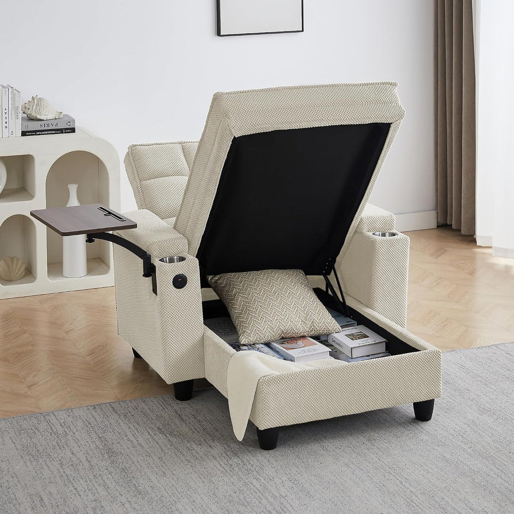 KEIKI 41.7" Convertible Sofa Bed Chair, Adjustable Backrest Recliner Chaise Lounge with USB Ports, Cup Holder, Storage Armrest and Swivel Table, Space Saving Sleeper Sofa for Studio, Dorm