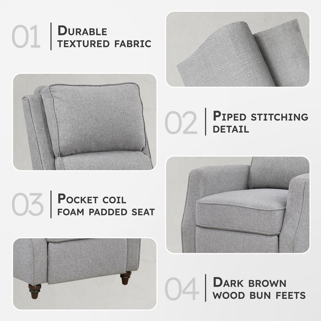 Lexicon Textured Fabric Push Back Manual Recliner Chair, 29.5" W, Beige