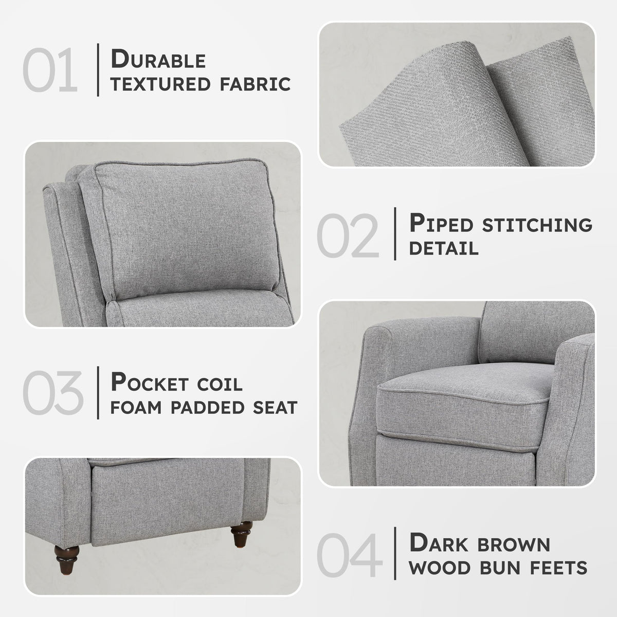 Lexicon Textured Fabric Push Back Manual Recliner Chair, 29.5" W, Beige