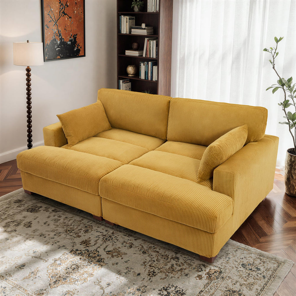 Oversized Corduroy Chaise Lounge Chair with Right Armrest & Cushion, Comfy Upholstered Sleeper Sofa Indoor Recliner Seat Solid Wood Couch w/Washable Cover for Bedroom, Living Room - Orange