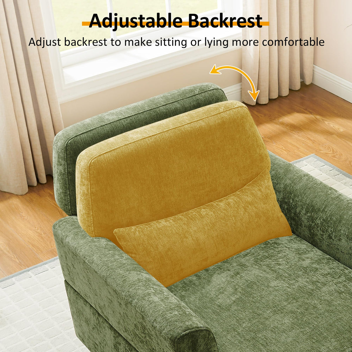 Oversized Chaise Lounge Chair with Adjustable Backrest, Polyester White