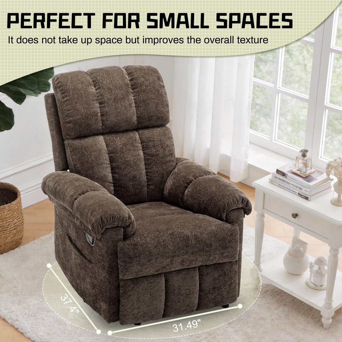 Korser Recliner Chair, Living Room Recliner Chairs for Adults, Small Recliners for Small Spaces, Upholstered Manual Recliner with Side Pockets, Comfy Nursery Chair for Living Room, Chenille, Beige