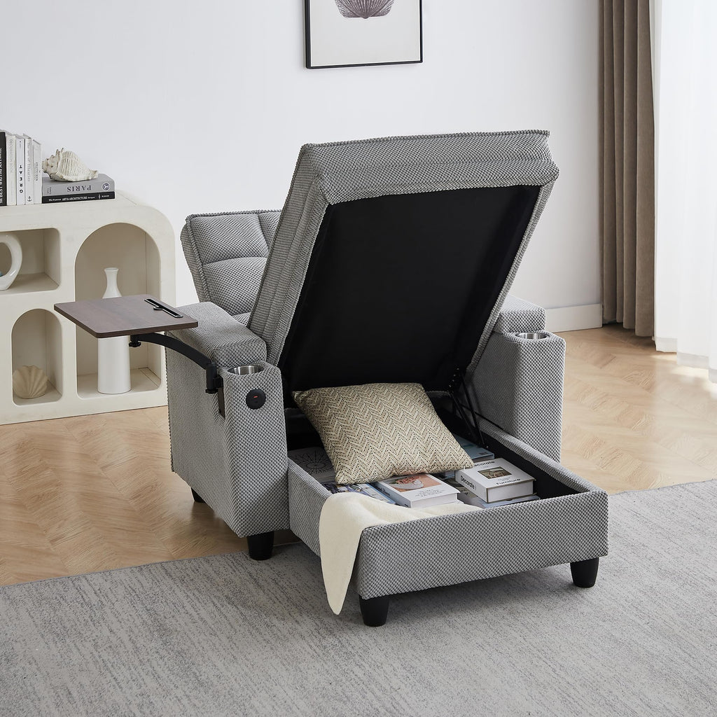 KEIKI 41.7" Convertible Sofa Bed Chair, Adjustable Backrest Recliner Chaise Lounge with USB Ports, Cup Holder, Storage Armrest and Swivel Table, Space Saving Sleeper Sofa for Studio, Dorm