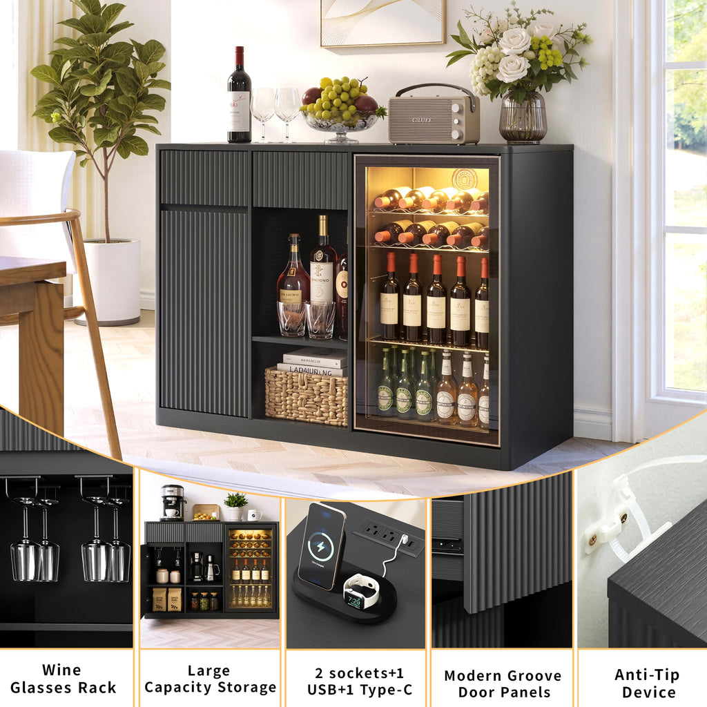 39.4" Coffee Bar Cupboard with Fridge Spaceï¼Natural Oak-ws