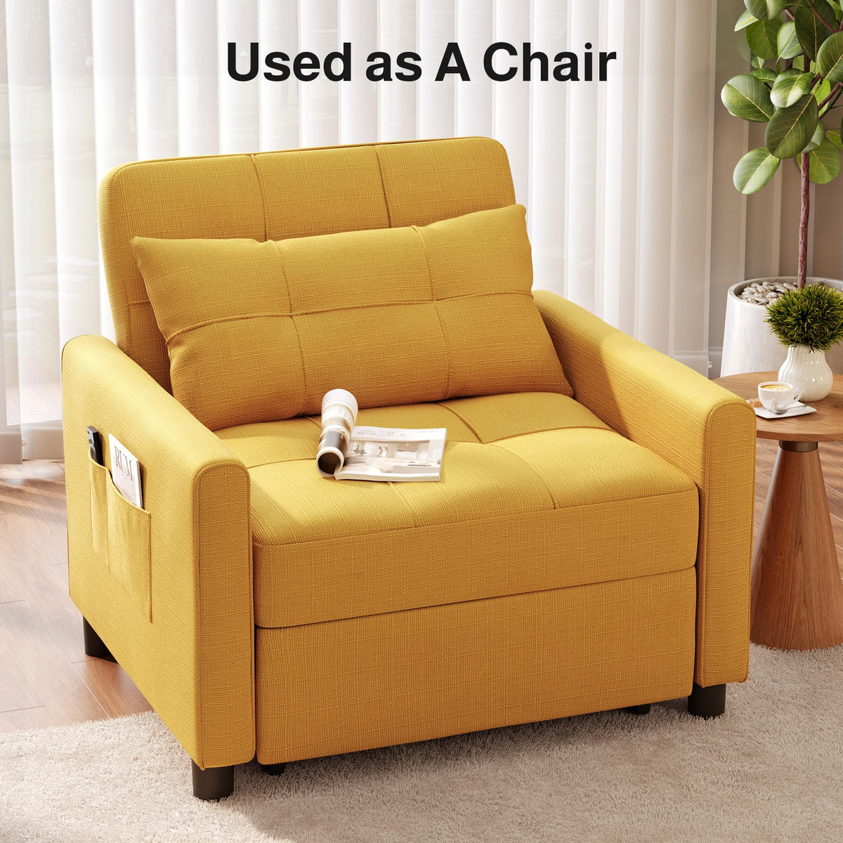 Ahomly Convertible Sofa Chair Bed, 3-in-1 Linen Pull Out Chair, Dark Gray