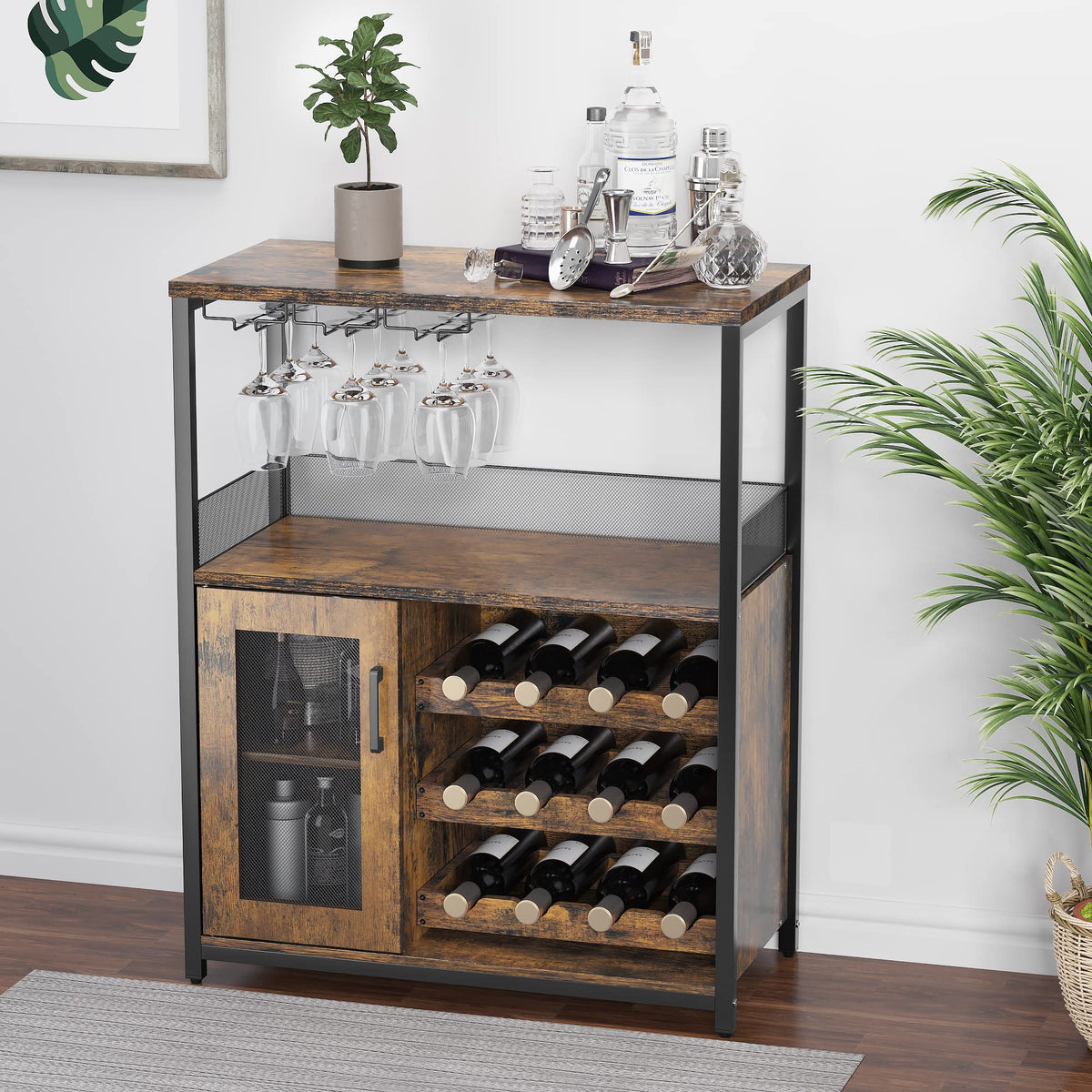 GarveeHome Wine Bar Cabinet with LED Lights, Liquor Cabinet with Storage