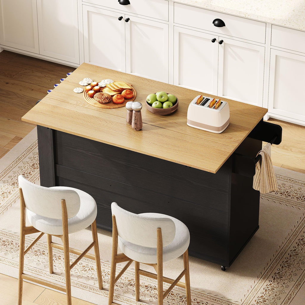 IRONCK Kitchen Island with Storage, Drop Leaf Countertop, White